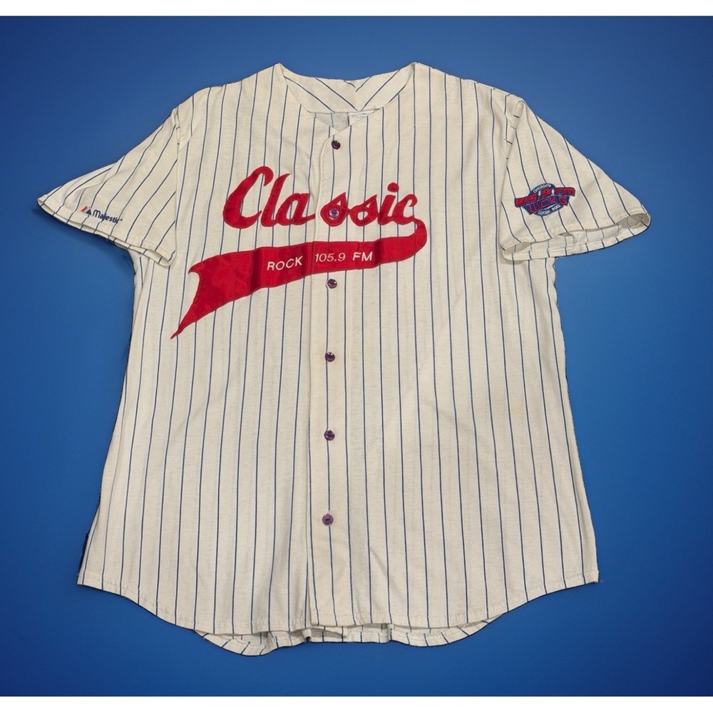Vintage Majestic Pinstripe Chicago Classic Rock 105.9FM Jersey Stitched Size XL